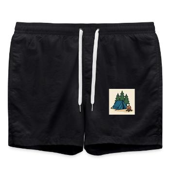 Camping Zelt Tannen - Badeshorts - Schwarz - Vorne - AI Model Male 185 light (185cm)
