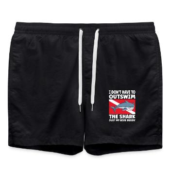 Funny Scuba Diving – Outswim the Shark Quote - Swim Trunks - black - Front - AI Model Male 185 light (185cm)