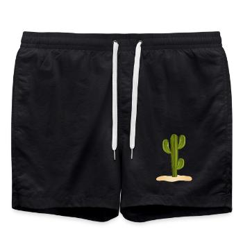 Grand cactus vert dans le désert dans le sable - Short de bain - noir - Devant - AI Model Male 185 light (185cm)