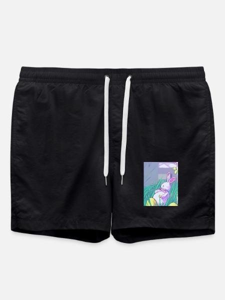 Pastel Easter Bunny in Spring Grass - Swim Trunks - black