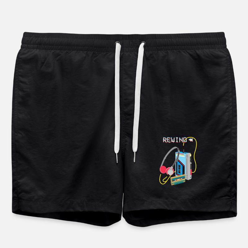 Retro Music Rewind Cassette Design - Swim Trunks - black