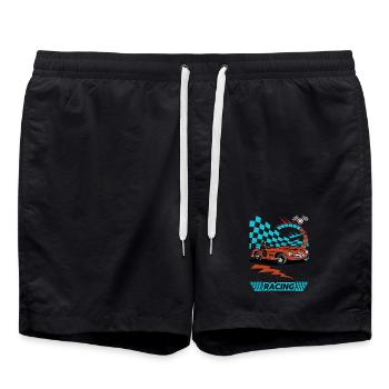 Oldtimer Rennwagen Flitzer Illustration - Badeshorts - Schwarz - Vorne - AI Model Male 185 light (185cm)