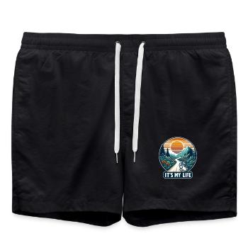 Aventure à vélo de montagne au coucher du soleil - Short de bain - noir - Devant - AI Model Male 185 light (185cm)