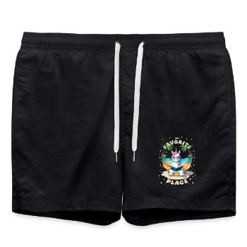 Einhorn mit Buch - Badeshorts - Schwarz - Vorne - AI Model Male 185 light (185cm)