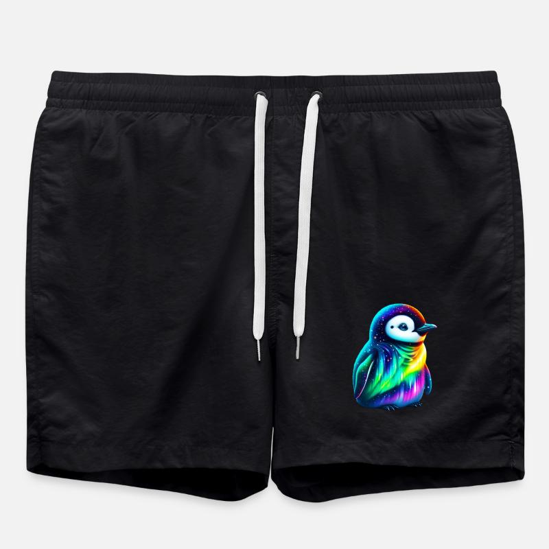 Aurora Borealis Penguin - Swim Trunks - black
