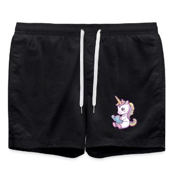 Mignon dessin animé licorne lisant un livre - Short de bain - noir - Devant - AI Model Male 185 light (185cm)