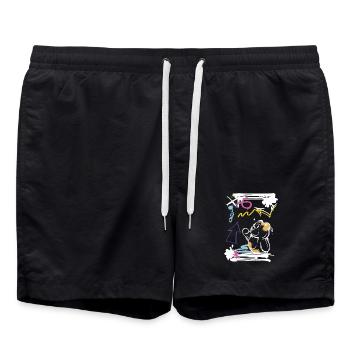 Teddybär Bär Graffiti Style Urban Streetart Wear - Badeshorts - Schwarz - Vorne - AI Model Male 185 light (185cm)