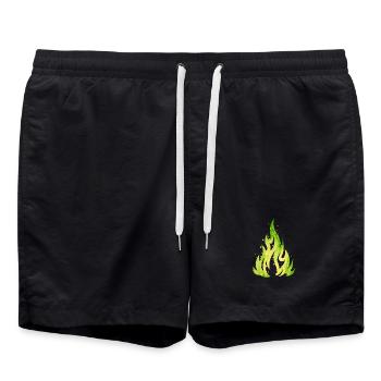 Verdant Flame Watercolor Fire - Swim Trunks - black - Front - AI Model Male 185 light (185cm)