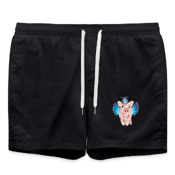 Pastellgeflügeltes Schwein mit Mütze - Badeshorts - Schwarz - Vorne - AI Model Male 185 light (185cm)