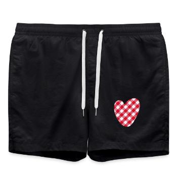 Herz kariert Love Liebe Hochzeit Karo Muster - Badeshorts - Schwarz - Vorne - AI Model Male 185 light (185cm)