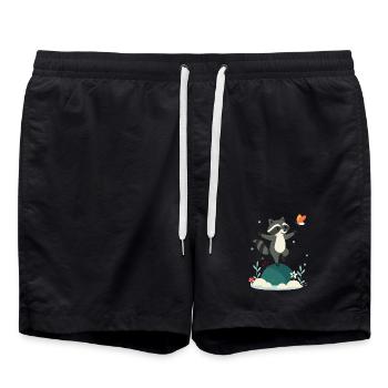 raton laveur dansant ludique avec papillon - Short de bain - noir - Devant - AI Model Male 185 light (185cm)