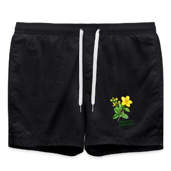 Hypericum perforatum - botanische Illustration - Badeshorts - Schwarz - Vorne - AI Model Male 185 light (185cm)