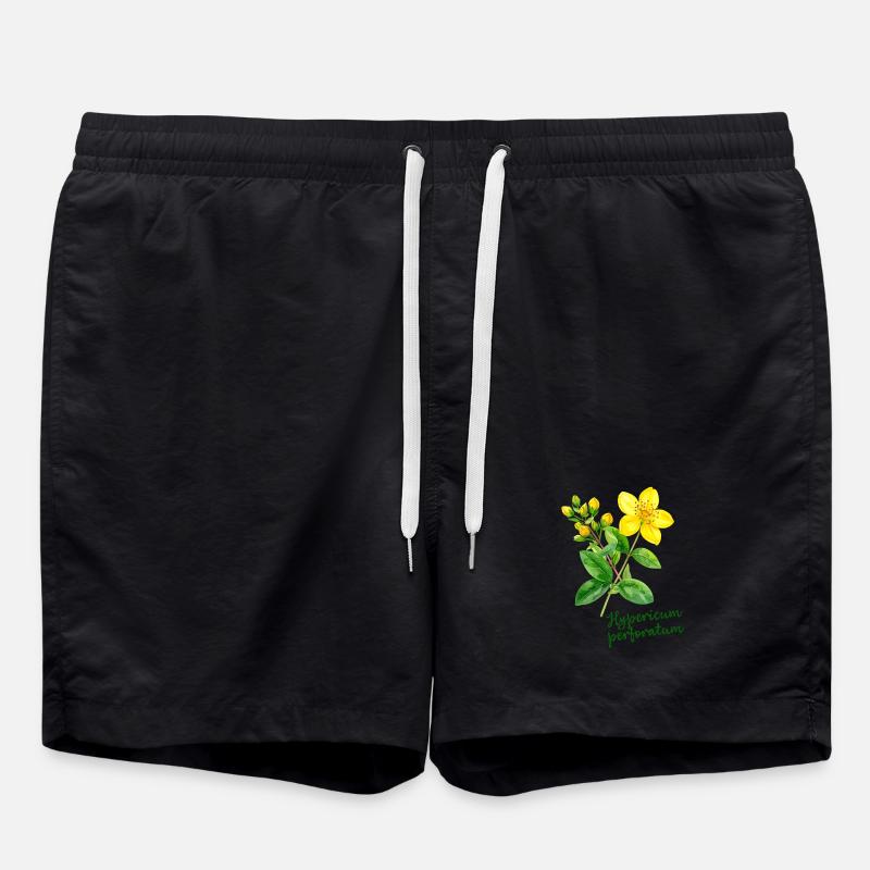 Hypericum perforatum - botanical illustration - Swim Trunks - black
