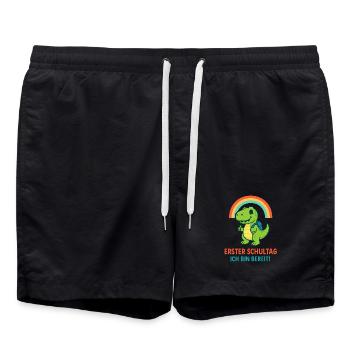 Erster Schultag | Dino mit Ranzen & Regenbogen - Badeshorts - Schwarz - Vorne - AI Model Male 185 light (185cm)