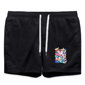 Modèle, Pop Art, Art, Collage, Art, Journal, Typo - Short de bain - noir - Devant - AI Model Male 185 light (185cm)