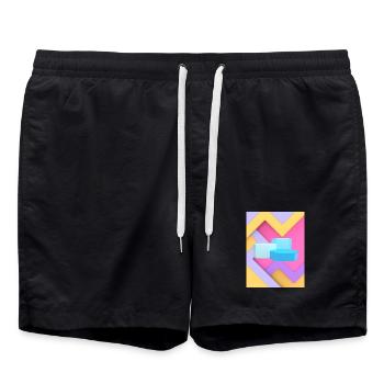 Pastel Geometric Pod Design - Swim Trunks - black - Front - AI Model Male 185 light (185cm)