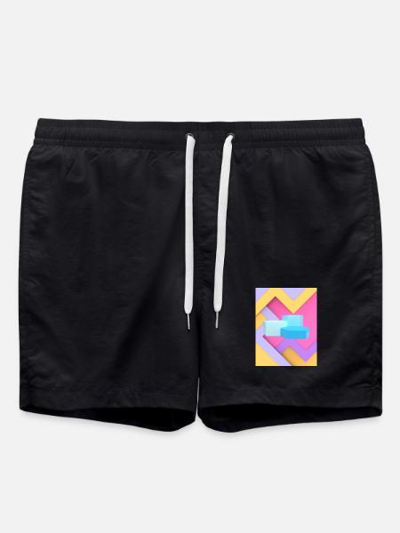 Pastel Geometric Pod Design - Swim Trunks - black