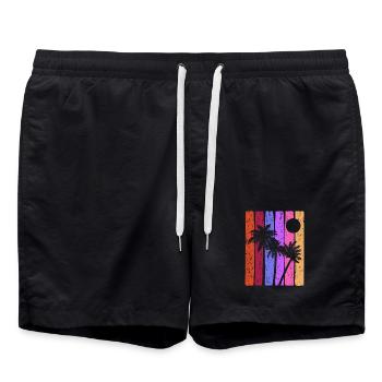 Tropische Sonnenuntergangsstreifen - Badeshorts - Schwarz - Vorne - AI Model Male 185 light (185cm)