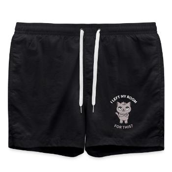 Ich habe mein Zimmer dafür verlassen? - Badeshorts - Schwarz - Vorne - AI Model Male 185 light (185cm)