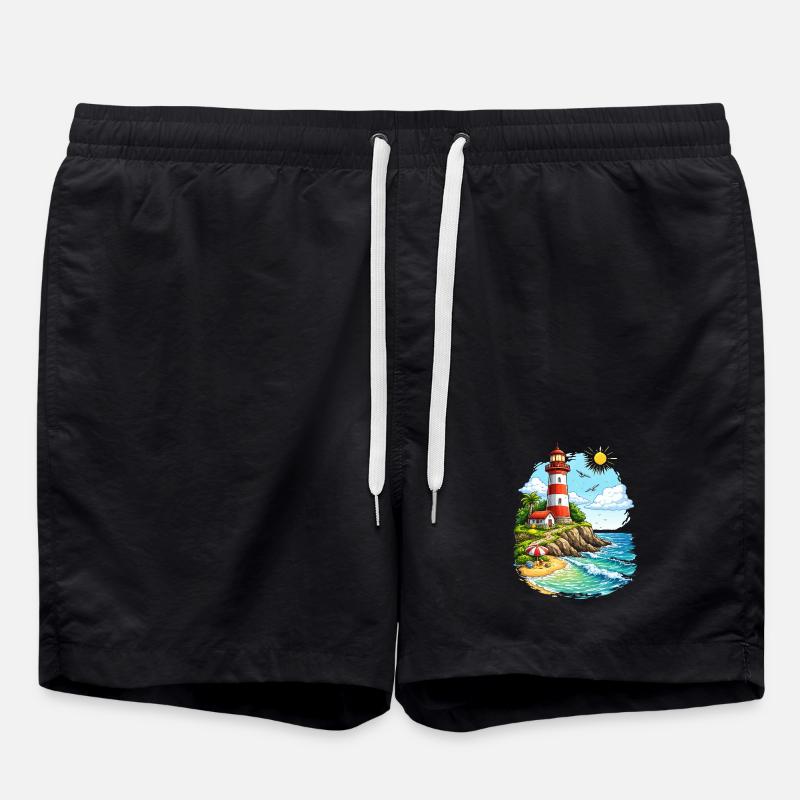 Lighthouse Coastal Paradise - Swim Trunks - black