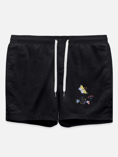 Schmetterling Blumenmosaik - Badeshorts - Schwarz