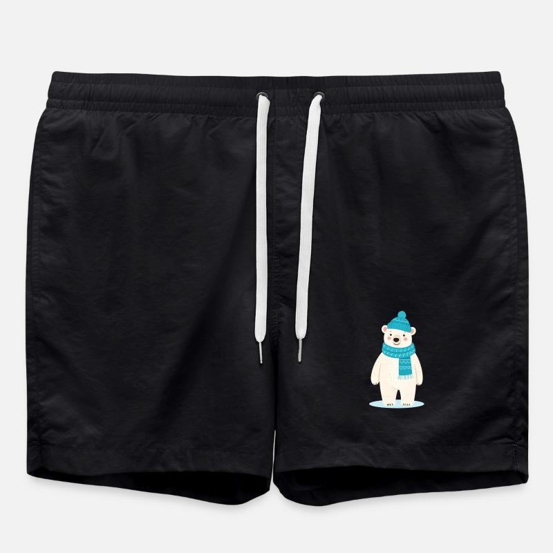 Niedlicher Eisbär mit Mütze und Schal - Badeshorts - Schwarz