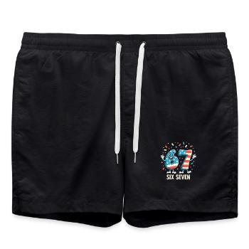 US Flag 67 Memes Six Seven - Swim Trunks - black - Front - AI Model Male 185 light (185cm)