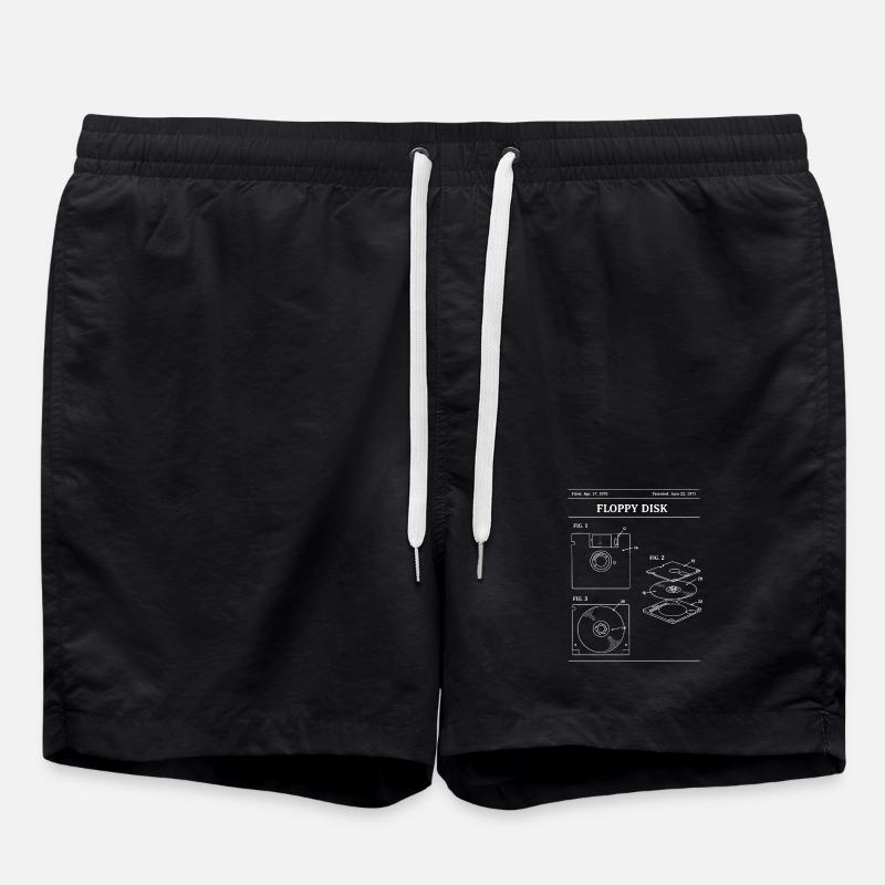 Retro Floppy Disk Blueprint - Swim Trunks - black