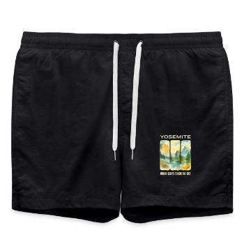 Yosemite: Gipfel und Himmel - Badeshorts - Schwarz - Vorne - AI Model Male 185 light (185cm)