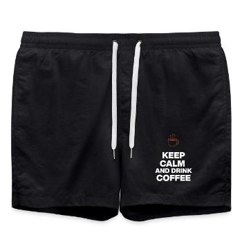 KEEP CALM AND DRINK COFFEE, OHNE KAFFEE GEHT NIX - Badeshorts - Schwarz - Vorne - AI Model Male 185 light (185cm)