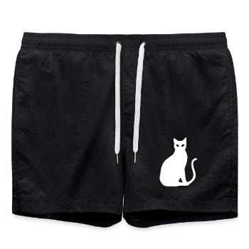 Cat White Silhouette Gift Cat Lover - Swim Trunks - black - Front - AI Model Male 185 light (185cm)