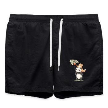 Panda und Fuchs mit Apfel Illustration - Badeshorts - Schwarz - Vorne - AI Model Male 185 light (185cm)