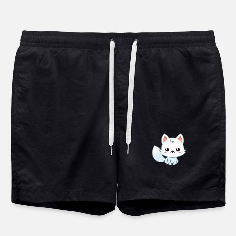 Kawaii White Pastel Fox - Swim Trunks - black