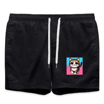 Katze - Badeshorts - Schwarz - Vorne - AI Model Male 185 light (185cm)