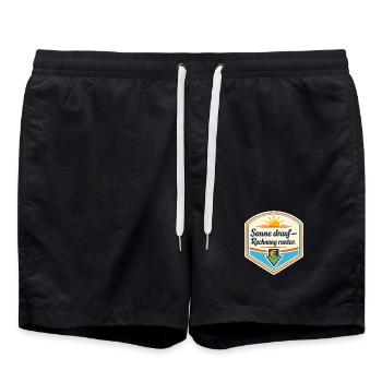 Sonnen Sparbadge – Rechnung runter - Badeshorts - Schwarz - Vorne - AI Model Male 185 light (185cm)