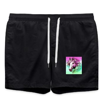 Pferd - Badeshorts - Schwarz - Vorne - AI Model Male 185 light (185cm)