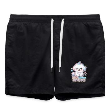 Chien à barbe à papa - mignon Bichon Frisé design - Short de bain - noir - Devant - AI Model Male 185 light (185cm)