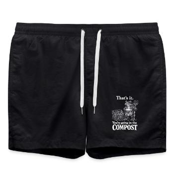 Gartenhumor: Du gehst zum Kompost! - Badeshorts - Schwarz - Vorne - AI Model Male 185 light (185cm)