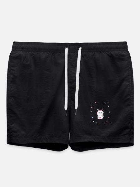 Cat's heart in a circle of flowers - Swim Trunks - black