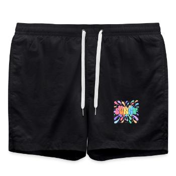 Sunny Rainbow Typography Bubble Splatter - Swim Trunks - black - Front - AI Model Male 185 light (185cm)