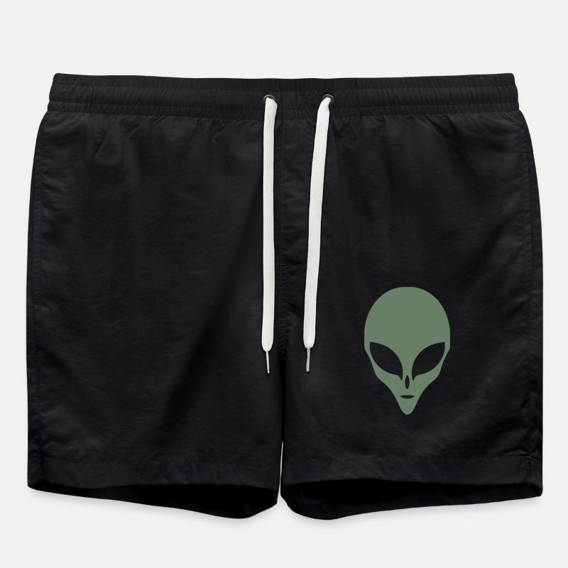 Alien Silhouette Head Face - Swim Trunks - black