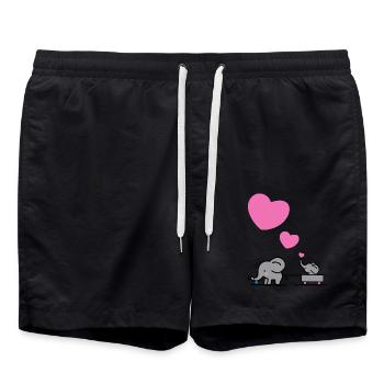 Großer Elefant zieht kleinen Elefanten mit Herz - Badeshorts - Schwarz - Vorne - AI Model Male 185 light (185cm)