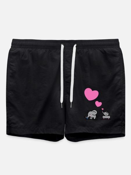Big elephant draws little elephants with a heart - Swim Trunks - black