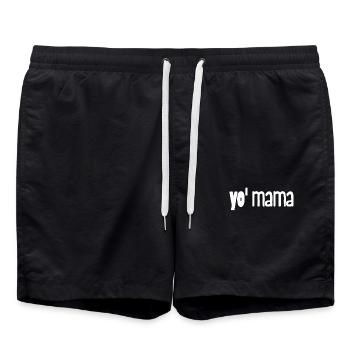 Yo Mama Saying in Cool Font - Swim Trunks - black - Front - AI Model Male 185 light (185cm)