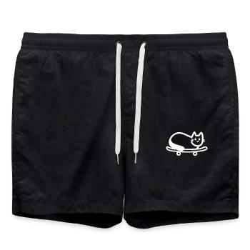 Chat sur skateboard - Short de bain - noir - Devant - AI Model Male 185 light (185cm)