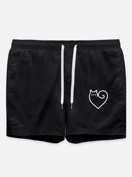 Herz-Form-Katze mit Liebe - Badeshorts - Schwarz