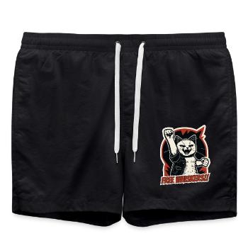 Kitty 's rage of a cat and the machine - Swim Trunks - black - Front - AI Model Male 185 light (185cm)