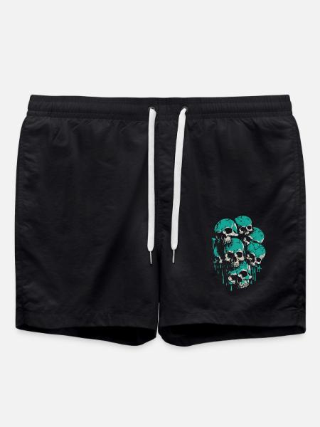 a wall of green skulls - Swim Trunks - black