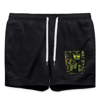 Curieux intéressé Chat de dessin animé vintage - Short de bain - noir - Devant - AI Model Male 185 light (185cm)