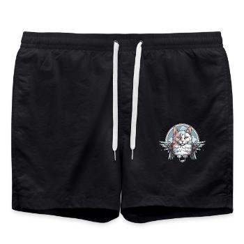 Chat blanc avec des ailes - Short de bain - noir - Devant - AI Model Male 185 light (185cm)